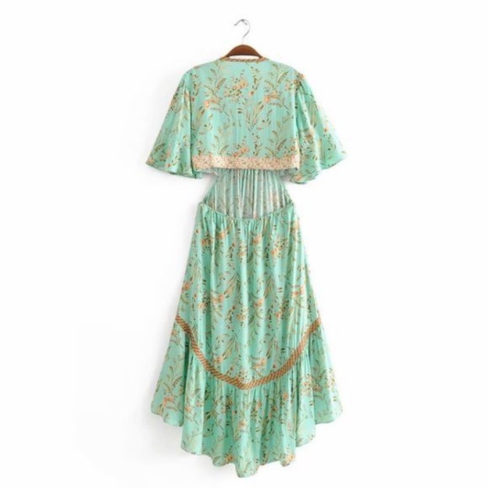 Boho Mint Cut out Butterfly Sleeve Midi Dress - Picture 3 of 9